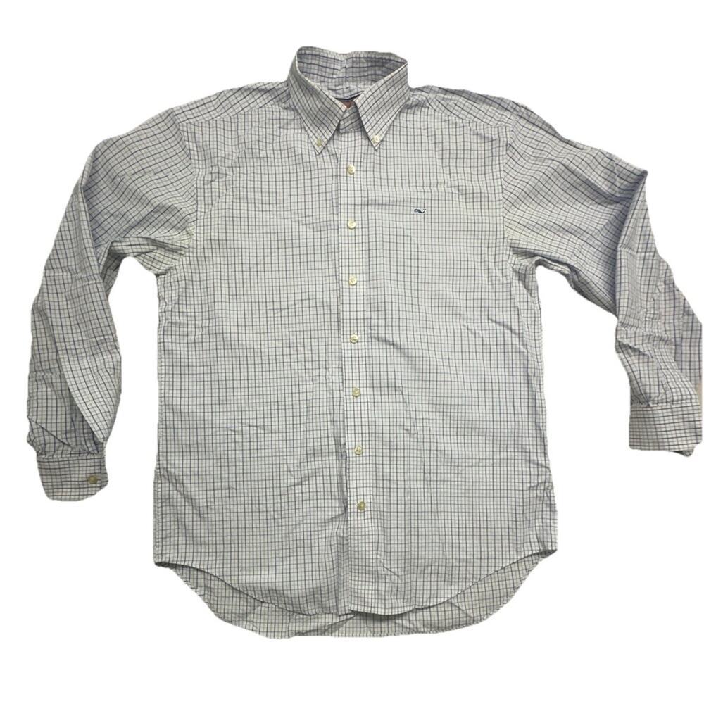 Vineyard Vines Shirt Mens Medium Blue Plaid WHALE SHIRT Long Sleeve 100% Cotton